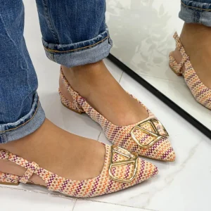 Primi Tacchi Corinne - Scarpa Donna Ballerina Punta Tacco Basso Elegante Arancione Discount