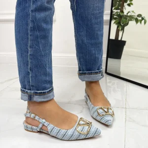 Primi Tacchi Corinne - Scarpa Donna Ballerina Punta Tacco Basso Elegante Celeste Fashion