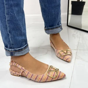 Primi Tacchi Corinne - Scarpa Donna Ballerina Punta Tacco Basso Elegante Arancione Discount