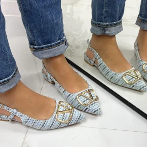 Primi Tacchi Corinne - Scarpa Donna Ballerina Punta Tacco Basso Elegante Celeste Fashion