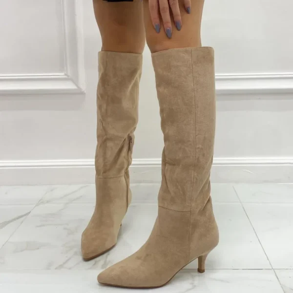Primi Tacchi Dafne - Stivale Donna Alto Tacco Punta Casual Elegante Khaki Clearance