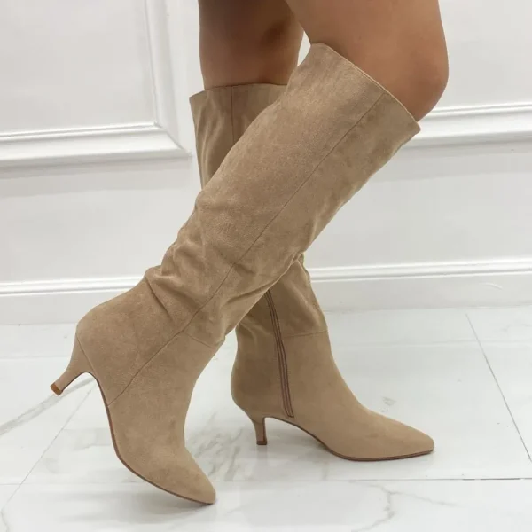 Primi Tacchi Dafne - Stivale Donna Alto Tacco Punta Casual Elegante Khaki Clearance