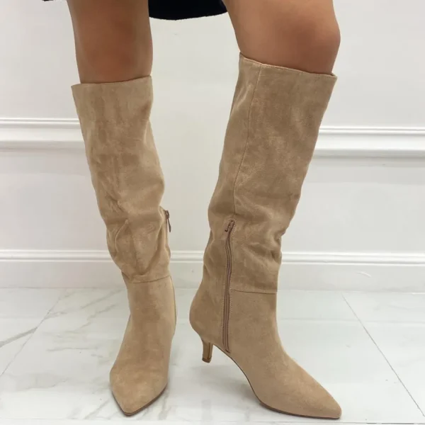Primi Tacchi Dafne - Stivale Donna Alto Tacco Punta Casual Elegante Khaki Clearance
