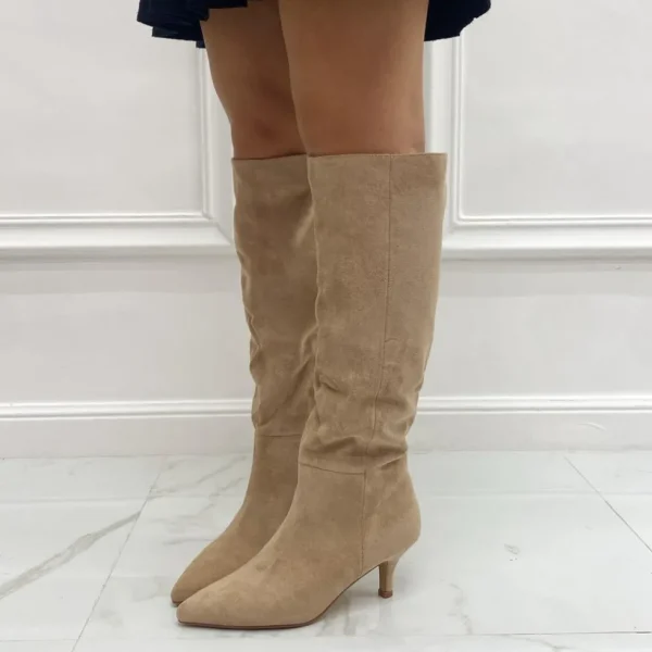 Primi Tacchi Dafne - Stivale Donna Alto Tacco Punta Casual Elegante Khaki Clearance