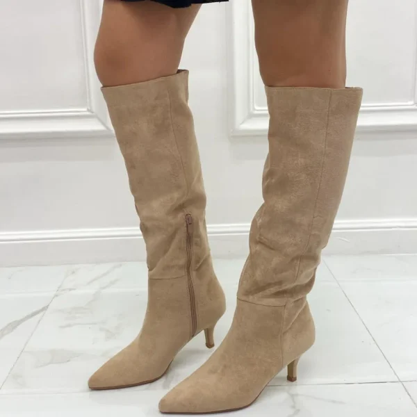 Primi Tacchi Dafne - Stivale Donna Alto Tacco Punta Casual Elegante Khaki Clearance