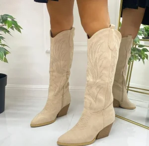 Primi Tacchi Daria - Stivale Alto Tacco Donna Texani Beige Hot