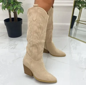 Primi Tacchi Daria - Stivale Alto Tacco Donna Texani Beige Hot