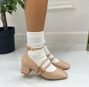 Primi Tacchi Delia - Décolleté Donna Punta Tacco Basso Quadrato Beige Sale