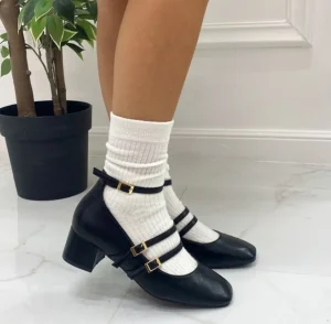Primi Tacchi Delia - Décolleté Donna Punta Tacco Basso Quadrato NERO Sale