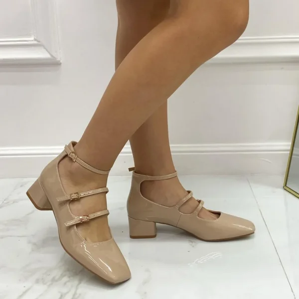Primi Tacchi Delia - Décolleté Donna Punta Tacco Basso Quadrato Lucido NUDE Hot