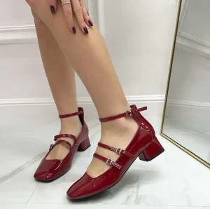 Primi Tacchi Delia - Décolleté Donna Punta Tacco Basso Quadrato Lucido Bordeaux Sale
