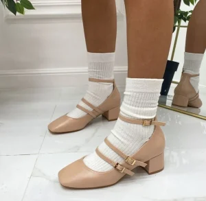 Primi Tacchi Delia - Décolleté Donna Punta Tacco Basso Quadrato Beige Sale