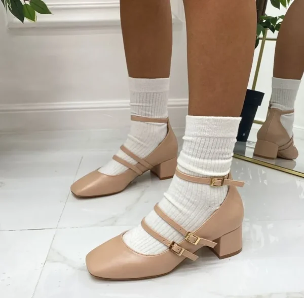 Primi Tacchi Delia - Décolleté Donna Punta Tacco Basso Quadrato Beige Sale