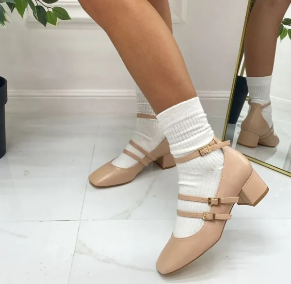 Primi Tacchi Delia - Décolleté Donna Punta Tacco Basso Quadrato Beige Sale