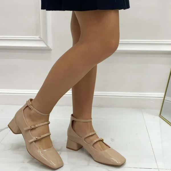 Primi Tacchi Delia - Décolleté Donna Punta Tacco Basso Quadrato Lucido NUDE Hot