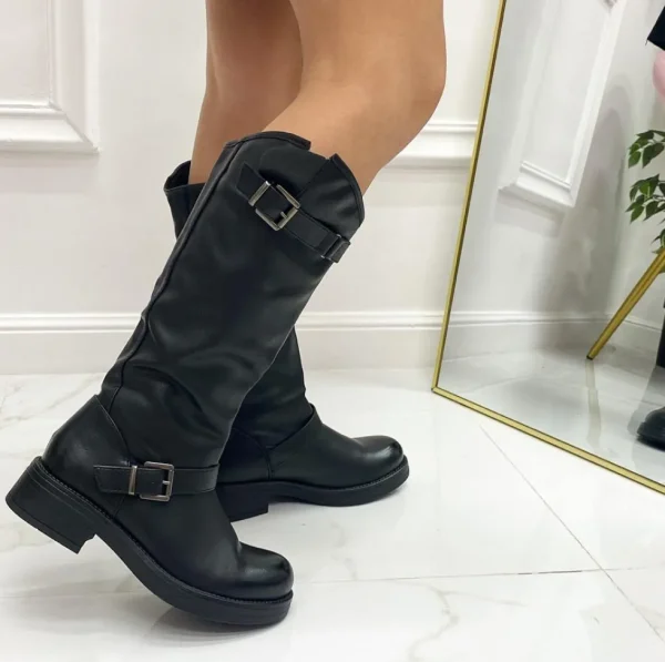 Primi Tacchi Delina - Stivale Donna Alto Punta Tonda Donna Fibbie Nero Discount