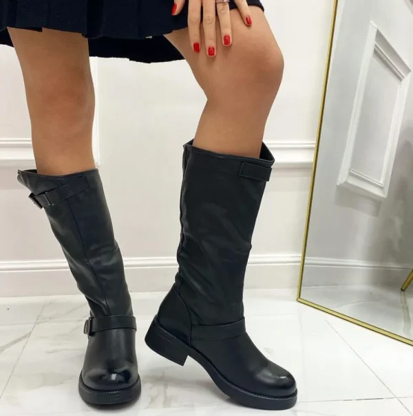 Primi Tacchi Delina - Stivale Donna Alto Punta Tonda Donna Fibbie Nero Discount