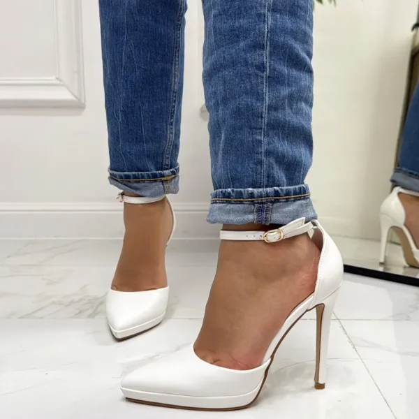 Primi Tacchi Denise - Decolleté Donna Scarpe Tacco Punta Plateau Casual Elegante Bi BIANCO Sale