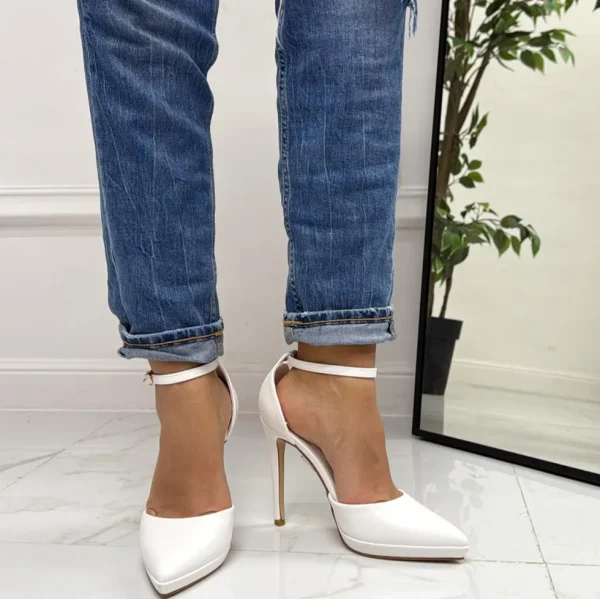 Primi Tacchi Denise - Decolleté Donna Scarpe Tacco Punta Plateau Casual Elegante Bi BIANCO Sale