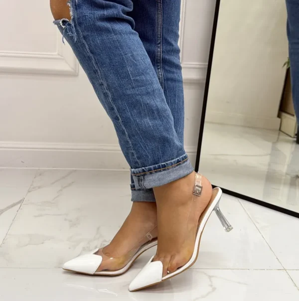 Primi Tacchi Desireè - Décolleté Donna Punta Elegante Trasparente BIANCO New