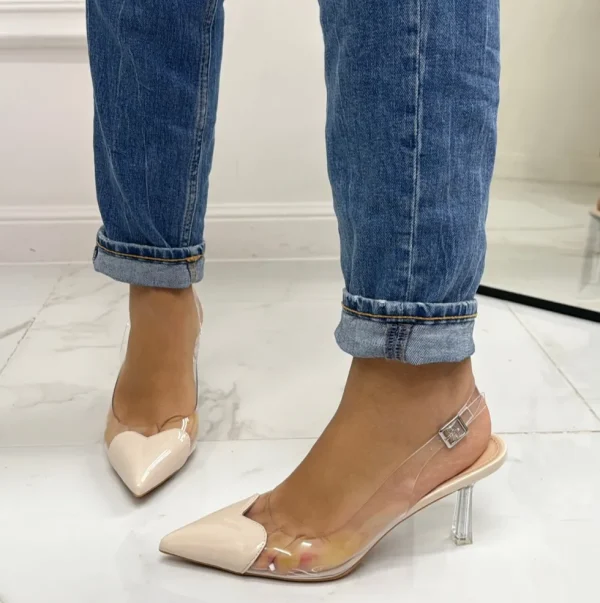 Primi Tacchi Desireè - Décolleté Donna Punta Elegante Trasparente Beige New