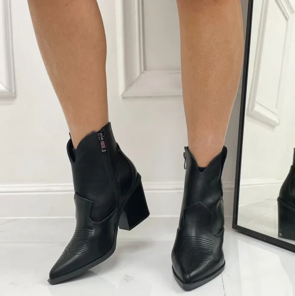 Primi Tacchi Deva - Stivaletto Texani Donna Scarpa Punta Tacco Nero Discount