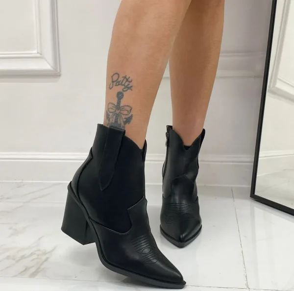 Primi Tacchi Deva - Stivaletto Texani Donna Scarpa Punta Tacco Nero Discount