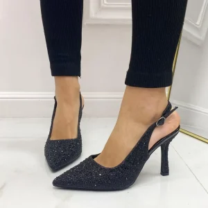 Primi Tacchi Diamante - Décolleté Donna Tacco Punta Strass Nero Hot