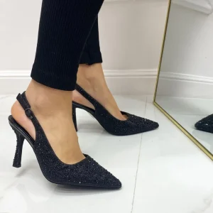 Primi Tacchi Diamante - Décolleté Donna Tacco Punta Strass Nero Hot