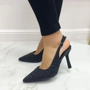 Primi Tacchi Diamante - Décolleté Donna Tacco Punta Strass Nero Hot