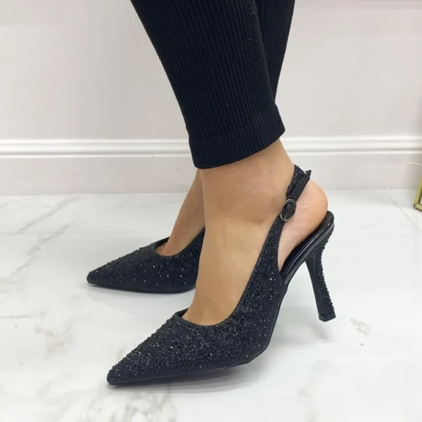 Primi Tacchi Diamante - Décolleté Donna Tacco Punta Strass Nero Hot
