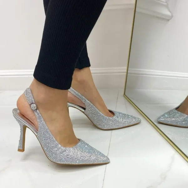 Primi Tacchi Diamante - Décolleté Donna Tacco Punta Strass Argento Fashion