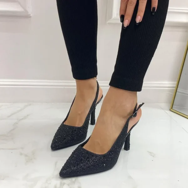 Primi Tacchi Diamante - Décolleté Donna Tacco Punta Strass Nero Hot