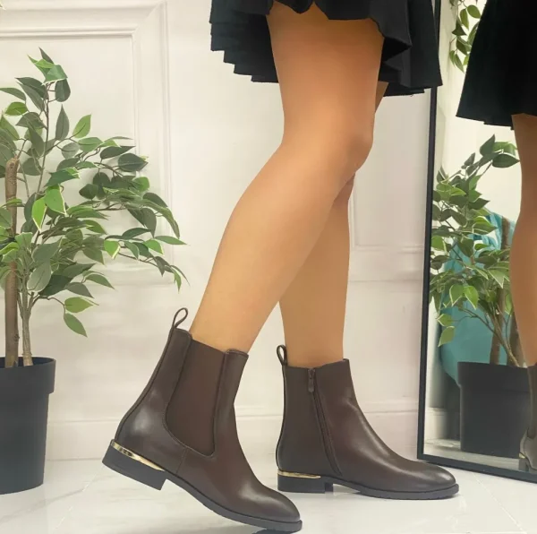 Primi Tacchi Elide - Stivaletti Bassi Punta Casual Comodo Dettaglio Marrone Hot