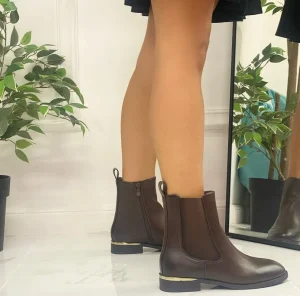 Primi Tacchi Elide - Stivaletti Bassi Punta Casual Comodo Dettaglio Marrone Hot