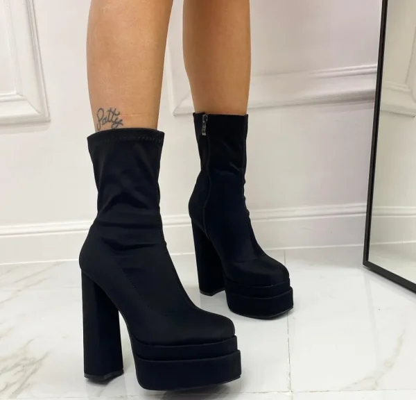 Primi Tacchi Elisa - Stivaletto Donna Scarpa Tacco Quadrato Casual Comodo Nero Clearance