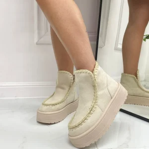 Primi Tacchi Ella - Stivaletto Eskimo Boots Gomma Alta Beige Fashion