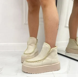 Primi Tacchi Ella - Stivaletto Eskimo Boots Gomma Alta Beige Fashion