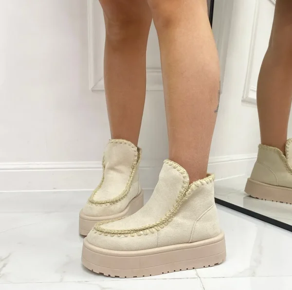 Primi Tacchi Ella - Stivaletto Eskimo Boots Gomma Alta Beige Fashion