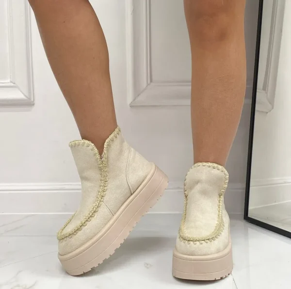 Primi Tacchi Ella - Stivaletto Eskimo Boots Gomma Alta Beige Fashion