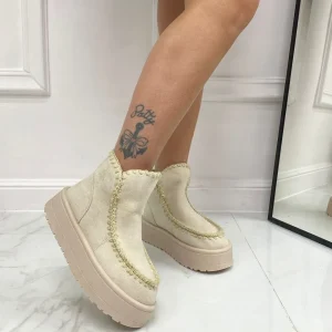 Primi Tacchi Ella - Stivaletto Eskimo Boots Gomma Alta Beige Fashion