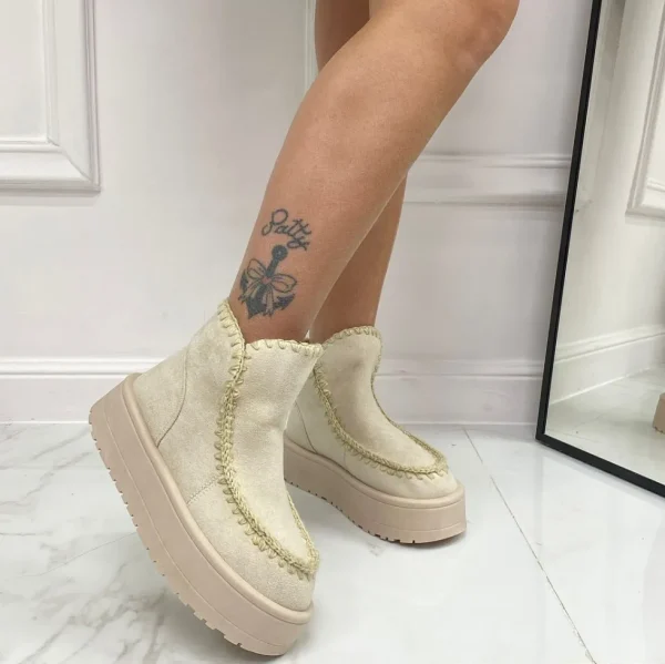 Primi Tacchi Ella - Stivaletto Eskimo Boots Gomma Alta Beige Fashion