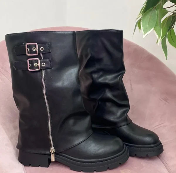 Primi Tacchi Ellen - Stivale Donna Anfibio Alto Nero Fashion