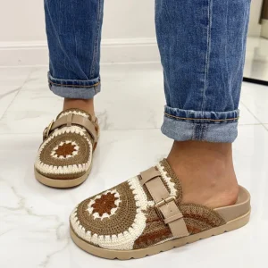 Primi Tacchi Elora - Scarpa Sabot Mules Donna Tallone Scoperto Khaki Clearance