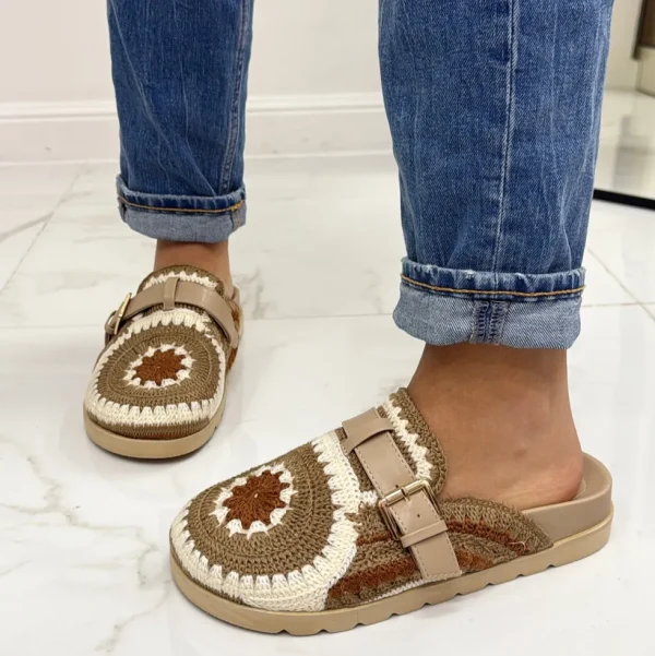 Primi Tacchi Elora - Scarpa Sabot Mules Donna Tallone Scoperto Khaki Clearance