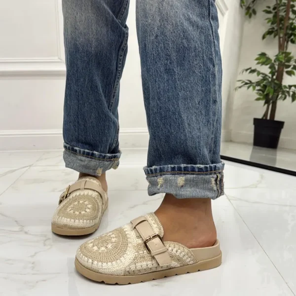 Primi Tacchi Elora - Scarpa Sabot Mules Donna Tallone Scoperto Beige New