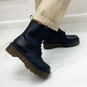 Primi Tacchi Emily - Stivaletto Donna Scarpa Lacci Casual Comodo Gomma Alta Nero Hot