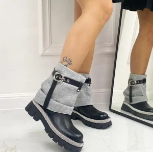 Primi Tacchi Erika - Stivaletto Anfibio Donna Scarpa Basso Casual NERO/GRIGIO Discount