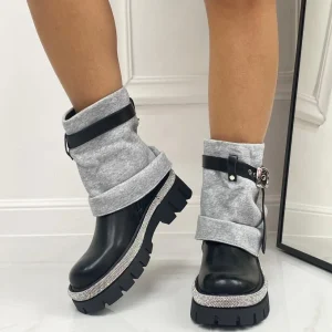 Primi Tacchi Erika - Stivaletto Anfibio Donna Scarpa Basso Casual NERO/GRIGIO Discount