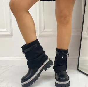 Primi Tacchi Erika - Stivaletto Anfibio Donna Scarpa Basso Casual NERO Outlet